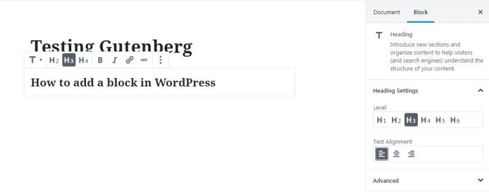011 wordpress block editor heading block