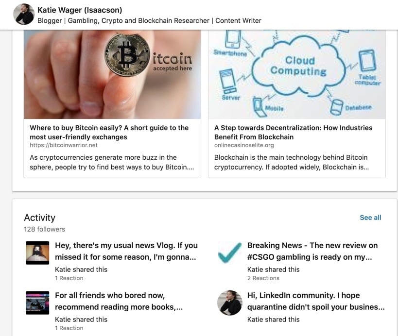 Katie Wager's LinkedIn page