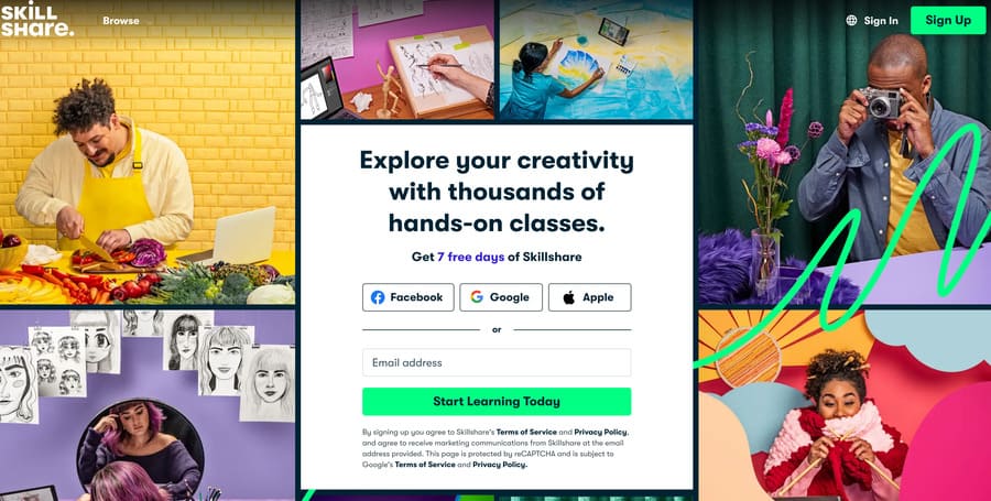 skillshare homepage