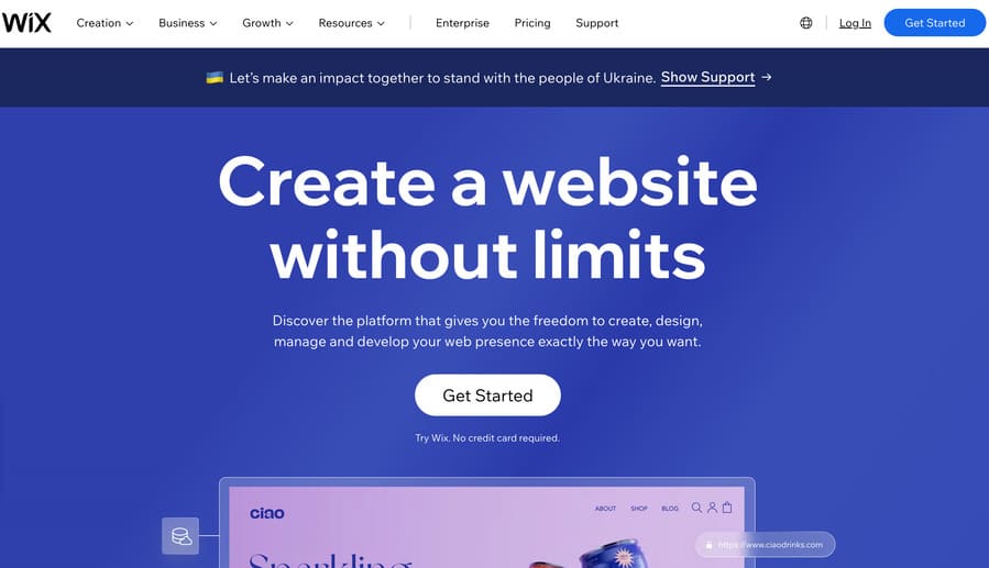 Best website builder Wix homepage.