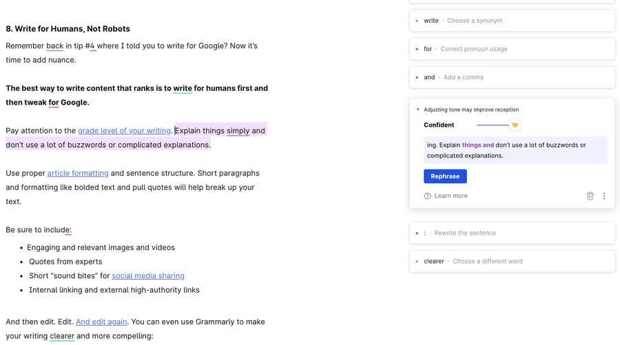 screenshot from grammarly