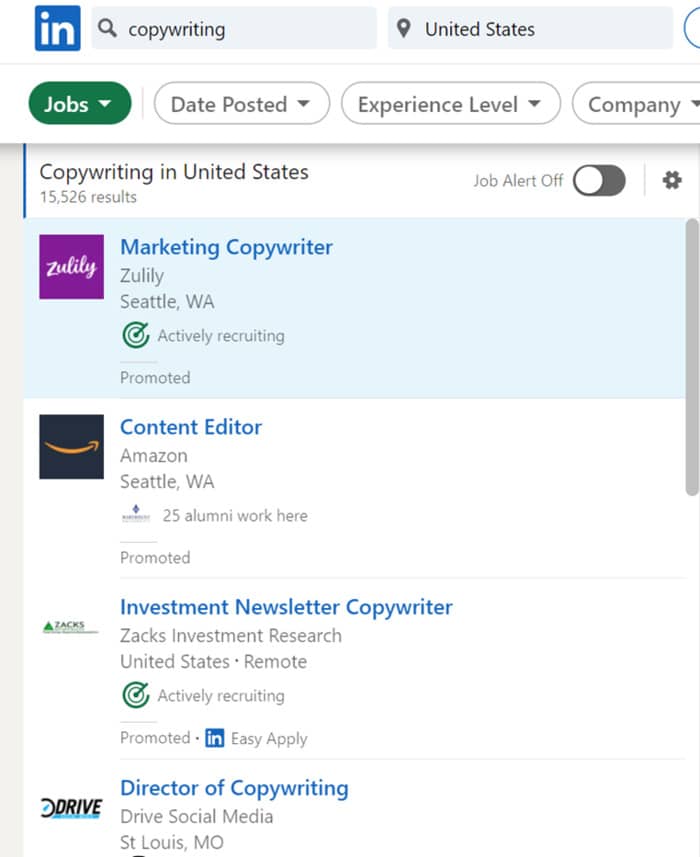 copywriting jobs linkedin job postings