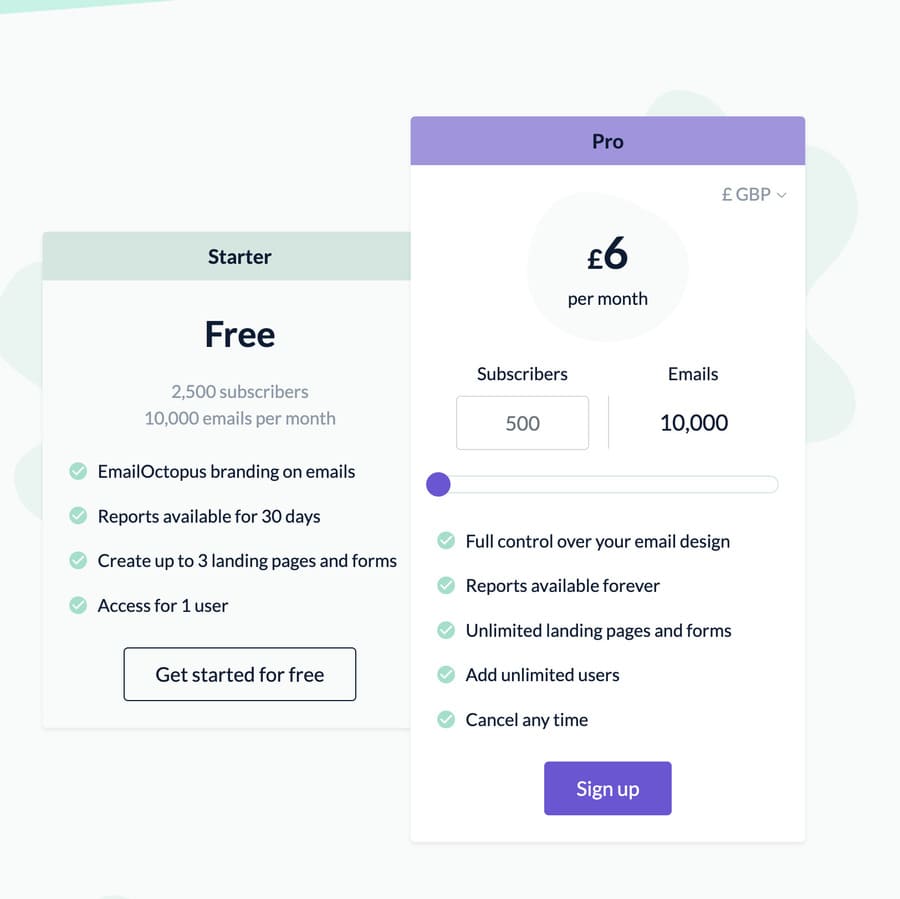 octupus email marketing tools pricing page