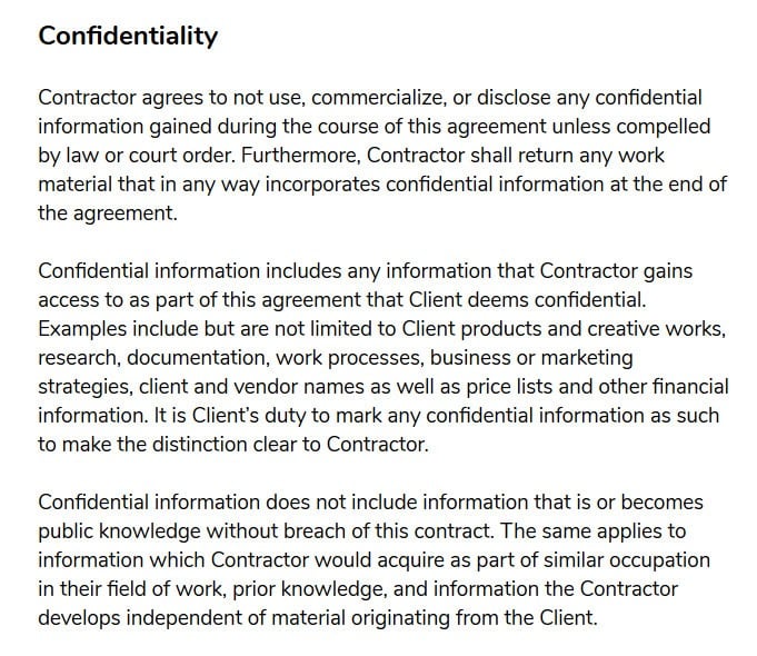 freelance contract template confidentiality agreement