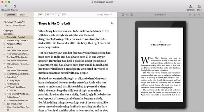 Screenshot of Vellum book editing software