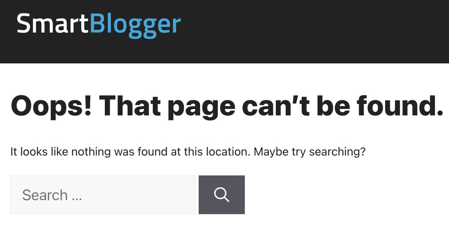 landing page 404 example from smartblogger