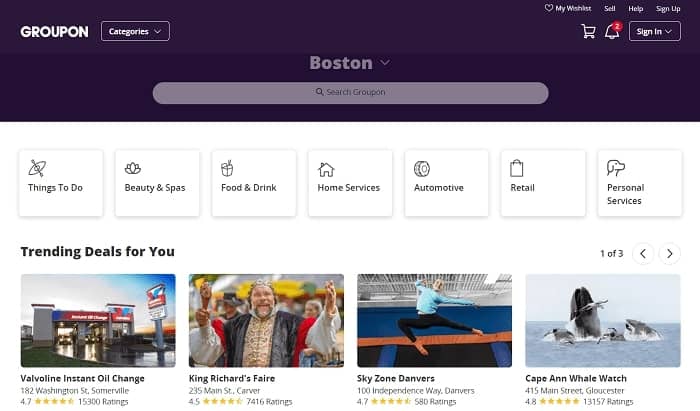 Screenshot GroupOn homepage