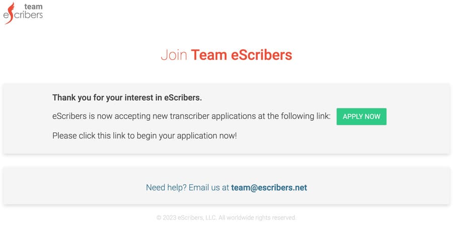 Screenshot eScribers homepage