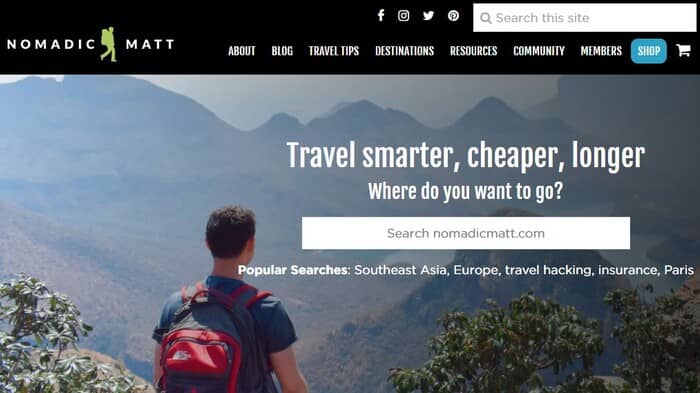 travel blogs nomadic matt homepage