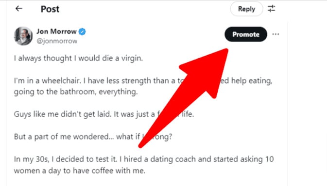 Jon Morrow's promoted Tweet/X post