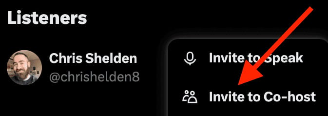 "Invite cohost" option on Twitter/X Spaces