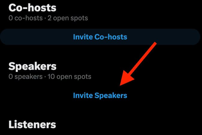 "Invite speakers" button on Twitter/X Spaces