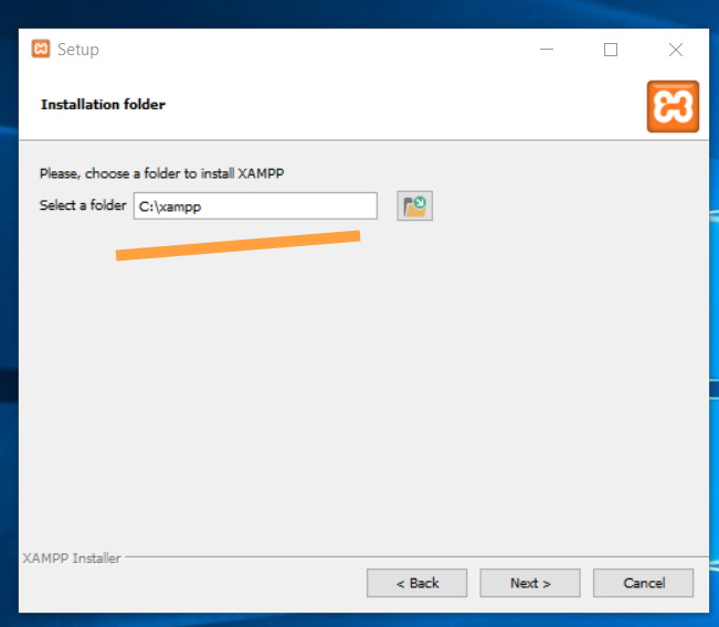 Select installation folder for XAMPP