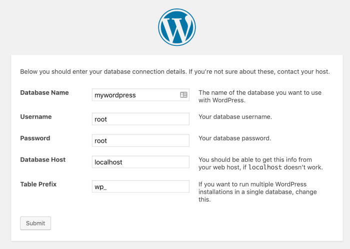 WP database connection details