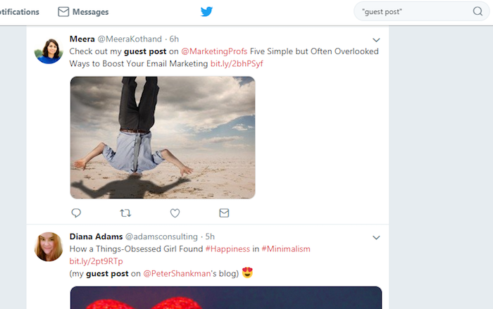 Search guest blogging opportunities on Twitter