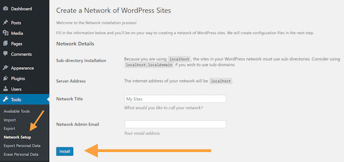 Create network of WP sites