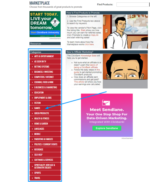 ClickBank categories