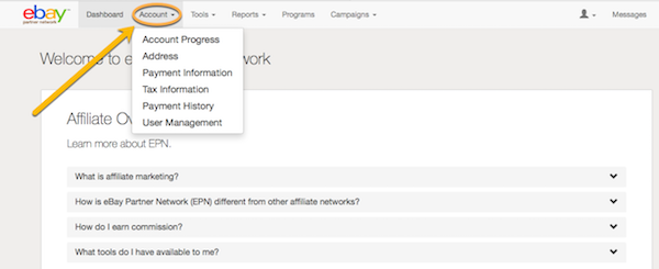 eBay Partner Network: Fill Out Account