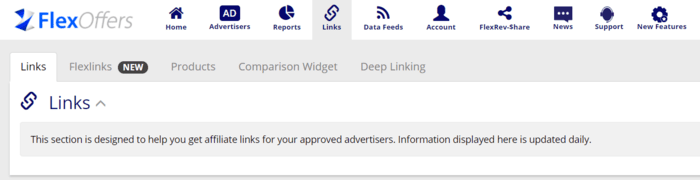 FlexOffers: affiliate links menu
