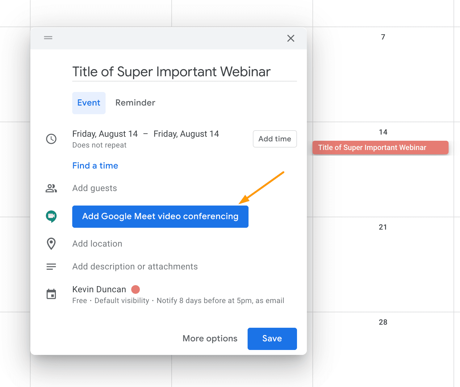 Google Calendar Event