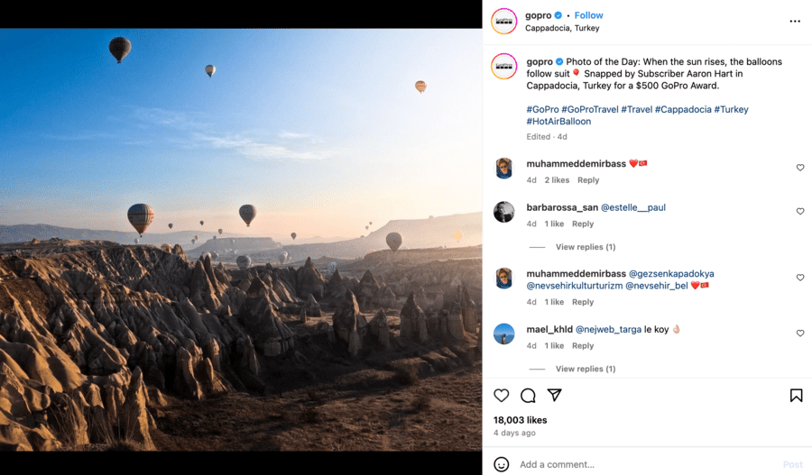 Photo of hot air balloons in Turkey on Instagram