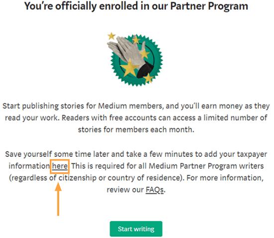 medium partner program enrollment confirm