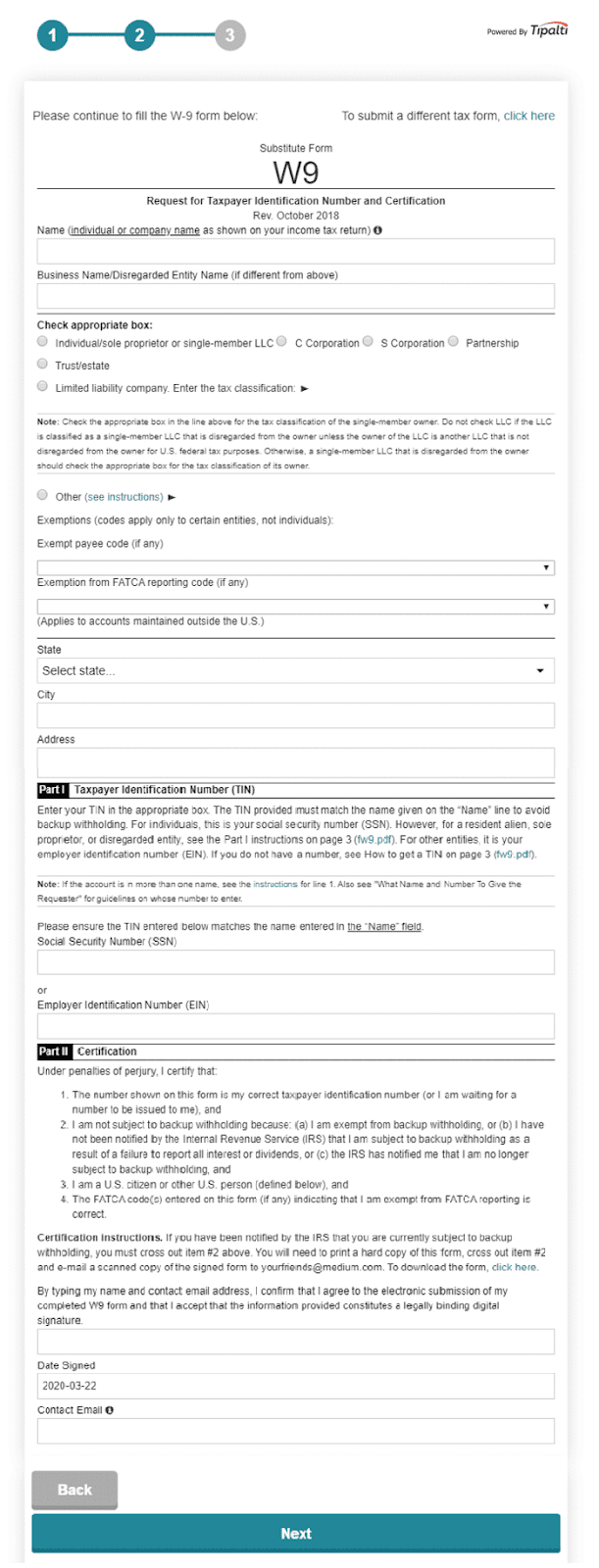 medium partner program taxpayer w9